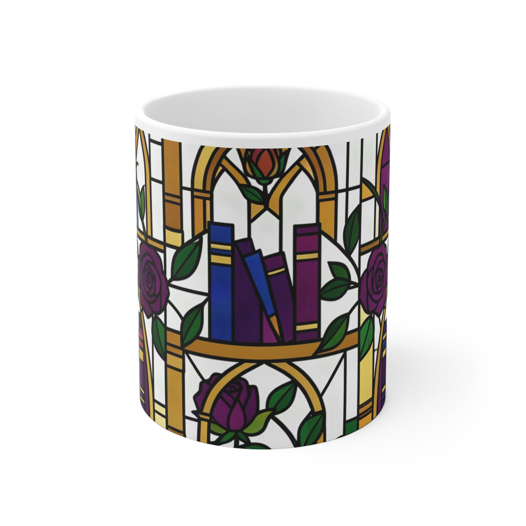 Stained-Glass Floral Bookshelf Mug