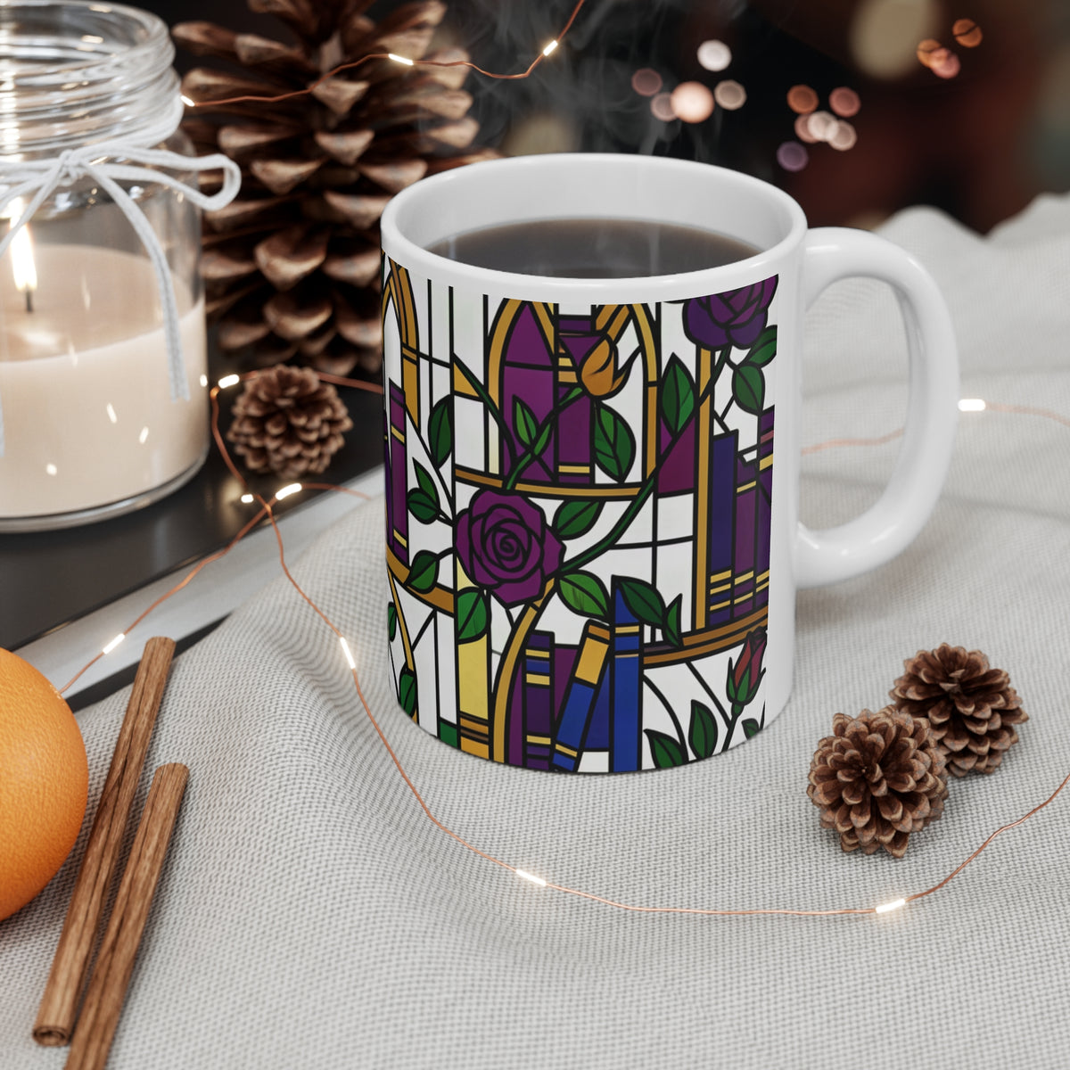 Stained-Glass Floral Bookshelf Mug