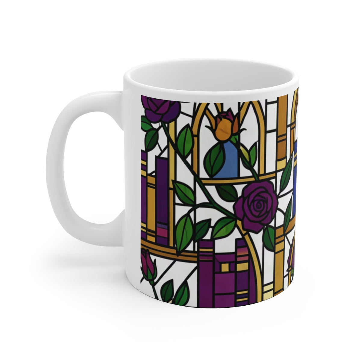 Stained-Glass Floral Bookshelf Mug