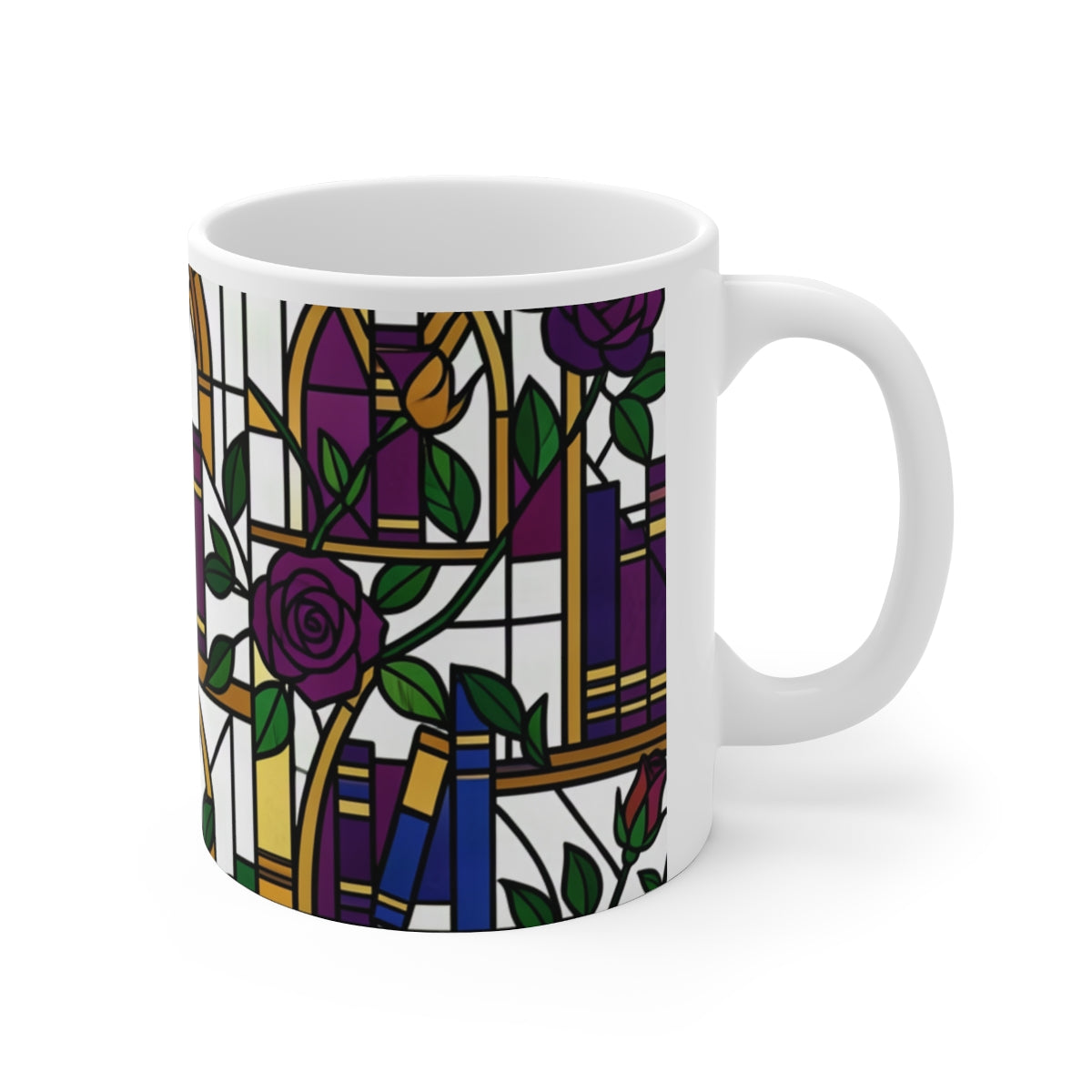 Stained-Glass Floral Bookshelf Mug